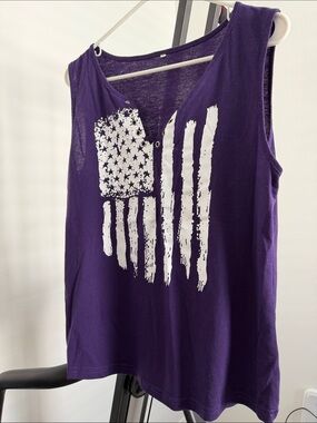 Purple Graphic Sleeveless Top with Distressed Flag